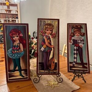 Harlequin Eden Moppet Big Sad Eyed Girls Lithograph Prints  60s Set of 3 Vintage